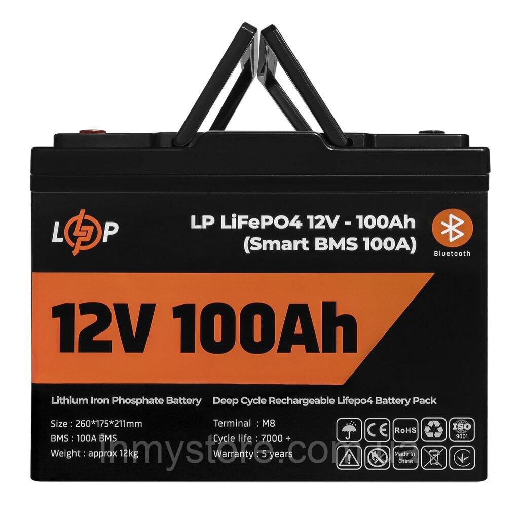 Аккумулятор LP LiFePO4 12V (12,8V) - 100 Ah (1280Wh) (Smart BMS 100А) с BT пластик для ИБП - фото 2 - id-p1804068648