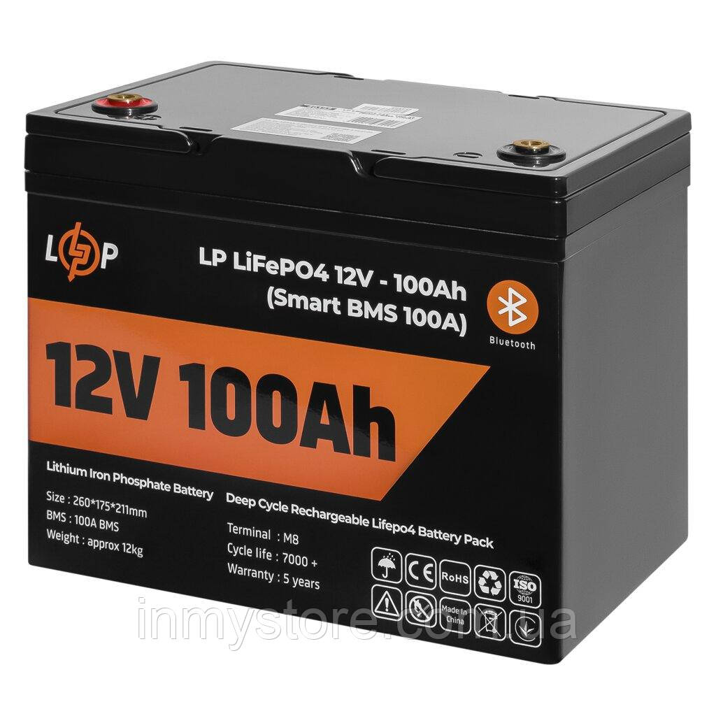 Аккумулятор LP LiFePO4 12V (12,8V) - 100 Ah (1280Wh) (Smart BMS 100А) с BT пластик для ИБП - фото 3 - id-p1804068648