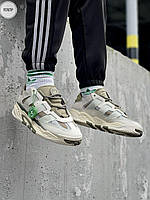 Мужские кроссовки Adidas Niteball Olive (белые с хаки) светоотражающие лёгкие спорт кроссы 1176TP тренд