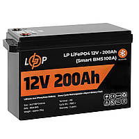 Аккумулятор LP LiFePO4 12V (12,8V) - 200 Ah (2560Wh) (Smart BMS 100А) с BT пластик для ИБП