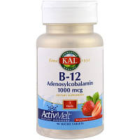 Витамин KAL Витамин B-12, B-12 Adenosylcobalamin, вкус клубники, 1000 м (CAL-98882) - Топ Продаж!