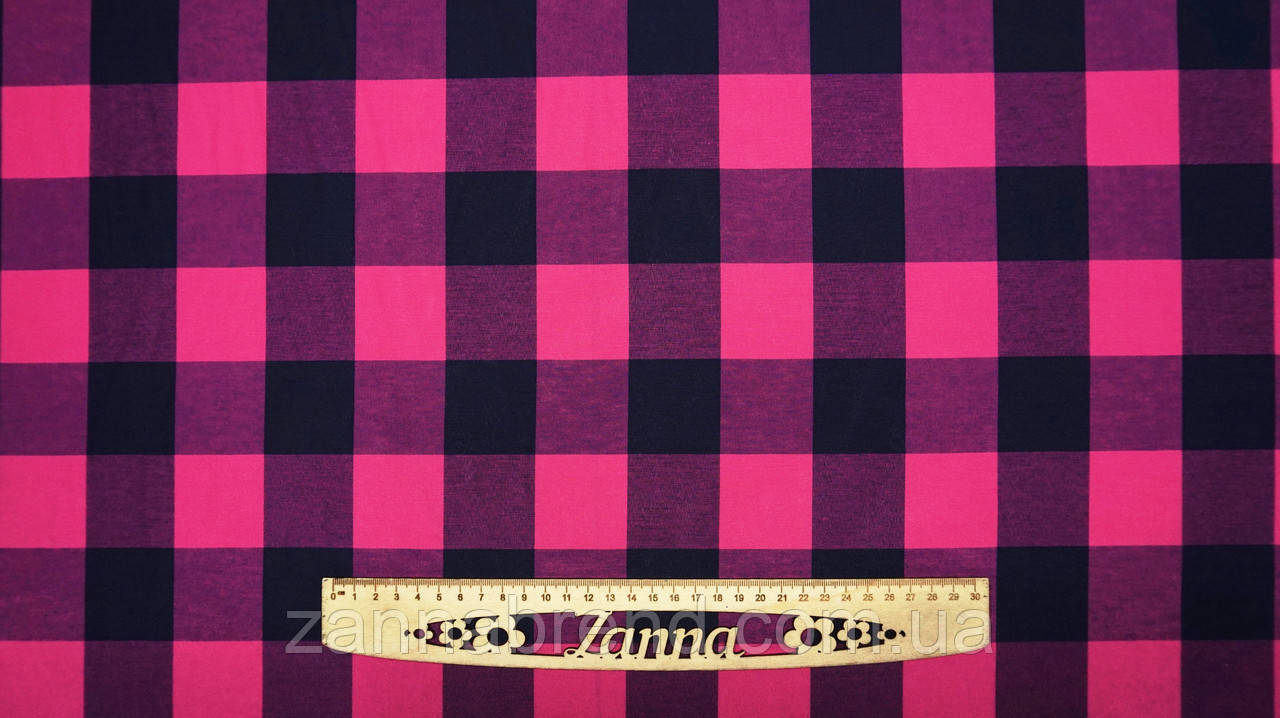 Сорочкова тканина (сорочковий котон) клітинка (4,5 см) темно-синього та малинового кольору, фото 1