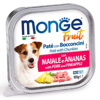 Вологий корм для собак Monge (Монж) DOG FRUIT паштет зі свининою та шматочками ананаса 100 г, фото 1