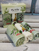 Набір кухонних махрових рушників Олива/Білий 3в1 Туреччина