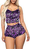 Пижама с принтом леопарда фиолетового цвета с короткими шортиками