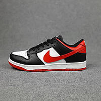 Мужские кроссовки Nike SB Dunk Low Pro (чёрные с белым и красным) низкие яркие удобные деми кеды О10948 тренд