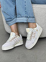 Женские кроссовки Adidas Forum 84 Low Premium Grey Beig (серые) стильные демисезонные кроссы с ниточками AS004