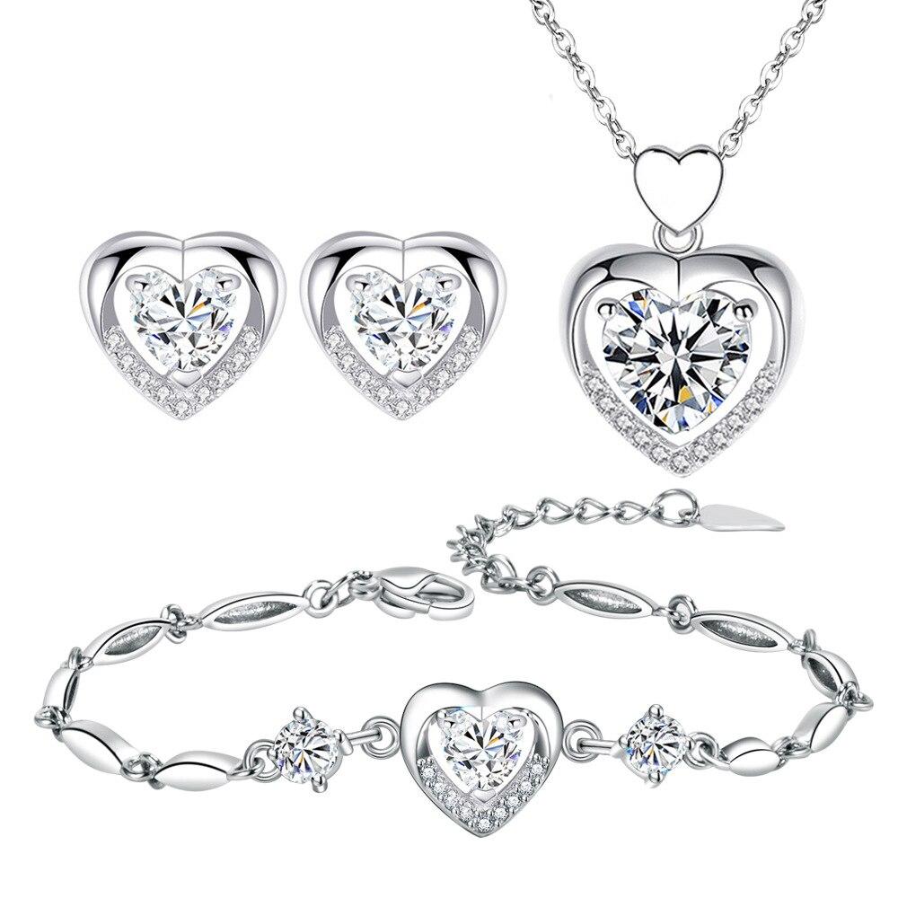 Набір ювелірної біжутерії Liresmina Jewelry Вічне серце води - сережки, браслет, кулон сріблястий