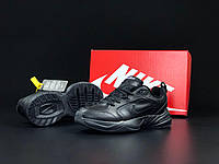 Кросовки Nike Air Monarch черные мужские пресс кожа демисезон, Найк