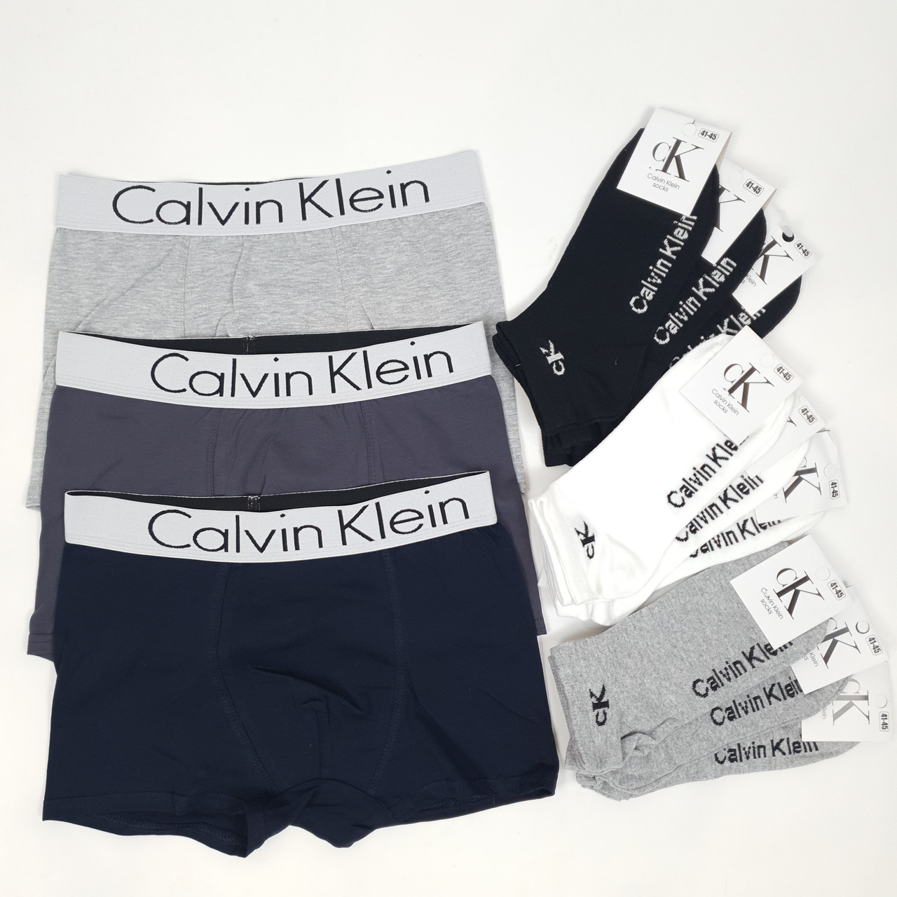 Набір трусів боксерів чоловічих та шкарпеток у подарунок 3шт та 9 пар Calvin Klein. Спідня білизна та шкарпетки Кельвін Кляйн