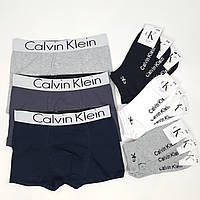 Набор трусов боксеров мужских и носков в подарок 3шт и 9 пар Calvin Klein. Нижнее белье и носки Кельвин Кляйн