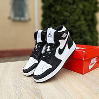 Мужские кроссовки Nike Air Jordan 1 MID (чёрные с белым) высокие повседневные деми кеды О10858 cross