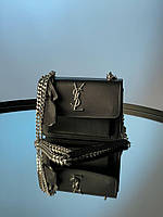 Женская подарочная сумка клатч Yves Saint Laurent Sunset Mini Chain Black/Silver (черная) KIS06031 стильная