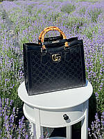 Женская сумка шопер подарочная Gucci Diana Black (черная) KIS13041 стильная с короткими ручками и тиснением