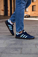 Мужские кроссовки Adidas Spezial Handball Blue (синие с белым) спортивные замшевые легкие кроссы 1823 тренд