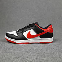 Мужские кроссовки Nike SB Dunk Low Pro (чёрные с белым и красным) низкие яркие удобные деми кеды О10948 43 top