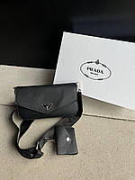 Женская подарочная сумка Prada Felicie Black (черная) PR030 маленькая сумочка на текстильном ремне Прада