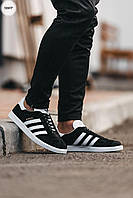 Мужские кроссовки Adidas Gazelle Black/White (чёрно-белые) стильные спортивные замшевые легкие кроссы 1184TP