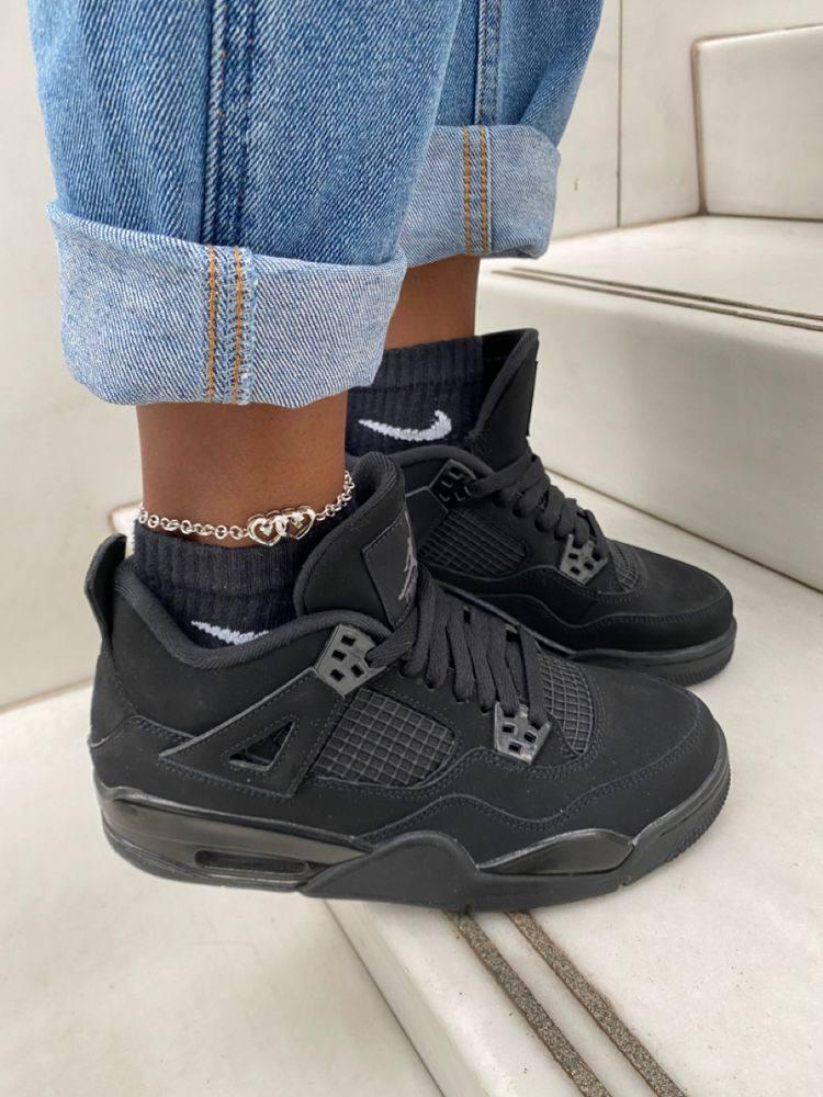 Жіночі кросівки Nike Air Jordan 4 Retro Total Black Premium (чорні) осінні модні зручні кроси 2780 top