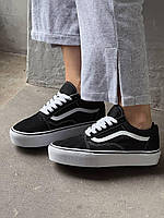 Жіночі кеди Vans Old School Platform Premium (чорні з білим) повсякденне зручне взуття на платформі VA002 тренд