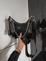 Женская подарочная сумка Prada Re-Edition Black Leather (черная) Gi5011 маленькая стильная сумочка ля девушки