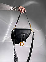Женская мини сумка клатч Christian Dior Saddle Black (черная) KIS03020 красивая стильная модная Кристиан Диор