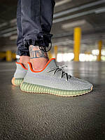 Мужские летние кроссовки Adidas Yeezy Boost 350 V2 Desert/Sage (серые с оранжевым) лёгкие спорт кроссы К7707