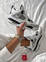 Женские кроссовки Nike Air Jordan 4 Retro Military Black Premium (белые с серым и чёрным) модные кроссы 2775
