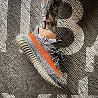 Мужские летние кроссовки Adidas Yeezy Boost 350 V2 Beluga (серые с оранжевым) удобные тонкие кроссы К2706