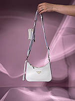Женская подарочная сумка Prada Re-Edition 2005 White Saffiano Leather Bag (белая) KIS05042 маленькая стильная