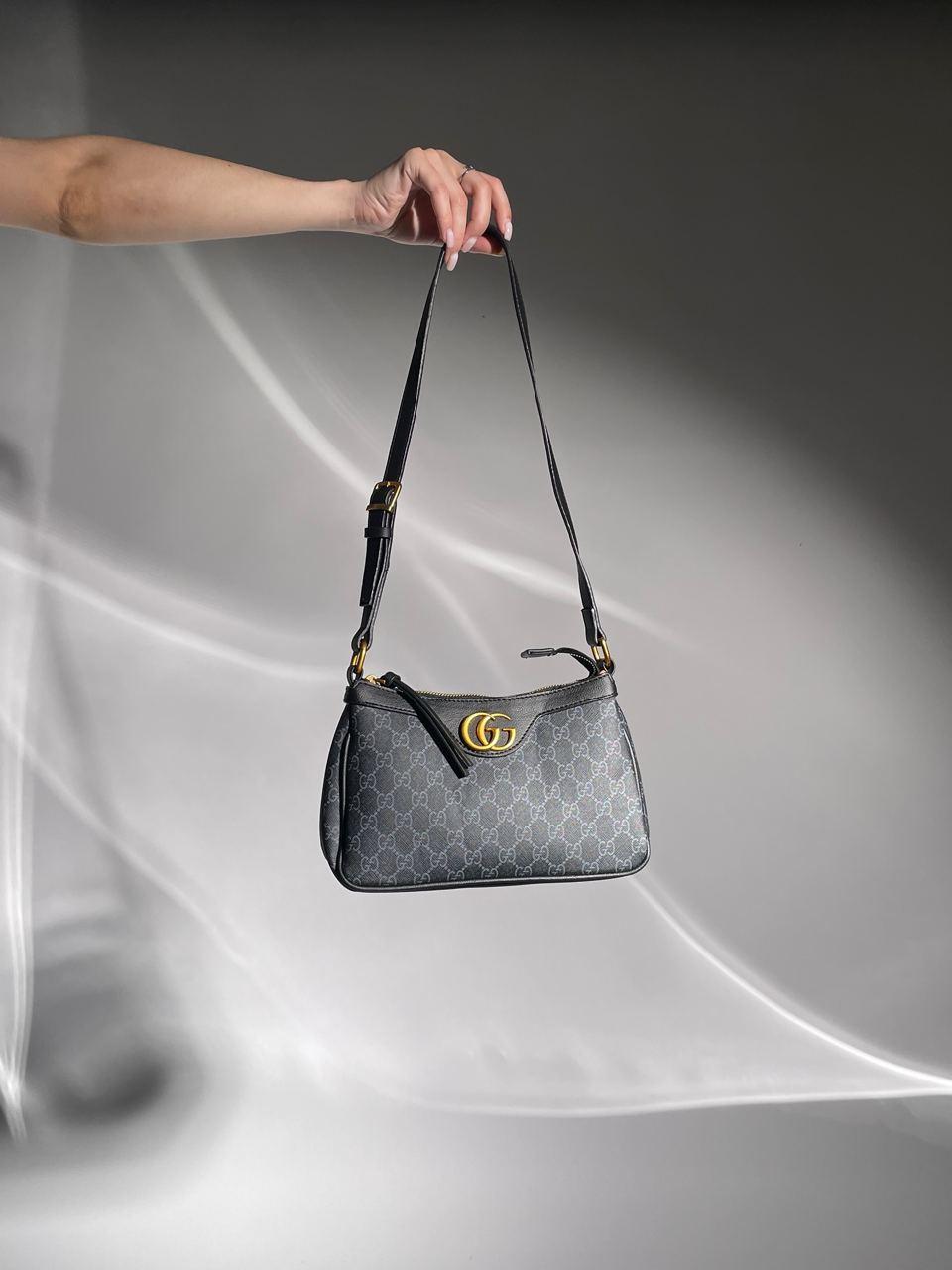 Жіноча сумка Gucci Aphrodite Shoulder Bag Grey Leather (чорна) KIS13045 подарункова дуже красива стильна top