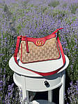 Жіноча сумка Gucci Aphrodite Shoulder Bag Red Textile (бежева) KIS13049 подарункова дуже красива стильна top, фото 8