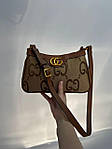 Жіноча сумка Gucci Aphrodite Shoulder Bag Brown Textile GG (коричнева) KIS13050 подарункова дуже красива top, фото 3