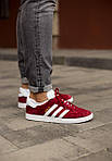 Чоловічі кросівки Adidas Gazelle Burgundy (бордові з білим) спортивні замшеві легкі кроси 0826 top, фото 9