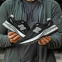 Мужские кроссовки New Balance 990 v3 Black/White (чёрные с белым и серым) повседневные деми кроссы I1375