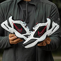 Женские кроссовки Nike Air Monarch White Black Red (белые с чёрным и красным) демисезонные спорт кроссы I1202