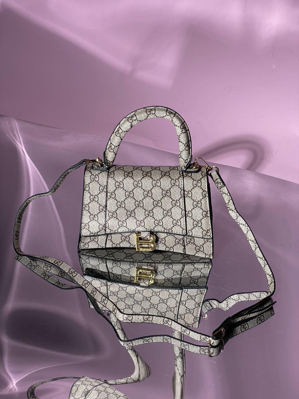 Женская сумка клатч Gucci x Balenciaga Hourglass Dark (серая) KIS09010 маленькая стильная с брелком house - фото 4 - id-p1910796033