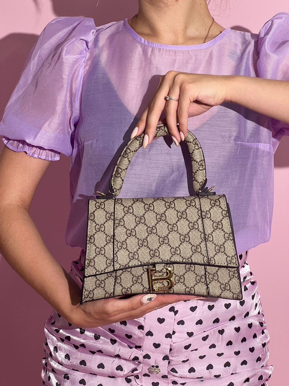 Женская сумка клатч Gucci x Balenciaga Hourglass Dark (серая) KIS09010 маленькая стильная с брелком house - фото 6 - id-p1910796033