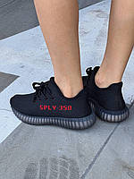 Женские кроссовки Adidas Yeezy Boost 350 V2 Black/Red (черные) стильная летняя спортивная обувь YE062 vkross