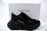 Женские кроссовки Balenciaga Triple S black (чёрные) модные комбинированные осенние кроссы D409 vkross