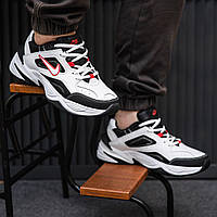 Мужские кроссовки Nike M2K Tekno (белые с чёрным и красным) классные спортивные кроссы демисезон 2396 cross