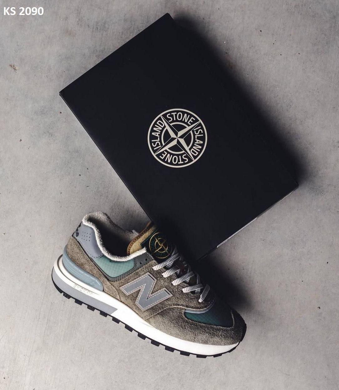 Чоловічі кросівки New Balance 574 Stone Island (зелені/хакі) комбіновані рефлективні кроси KS 2090 top