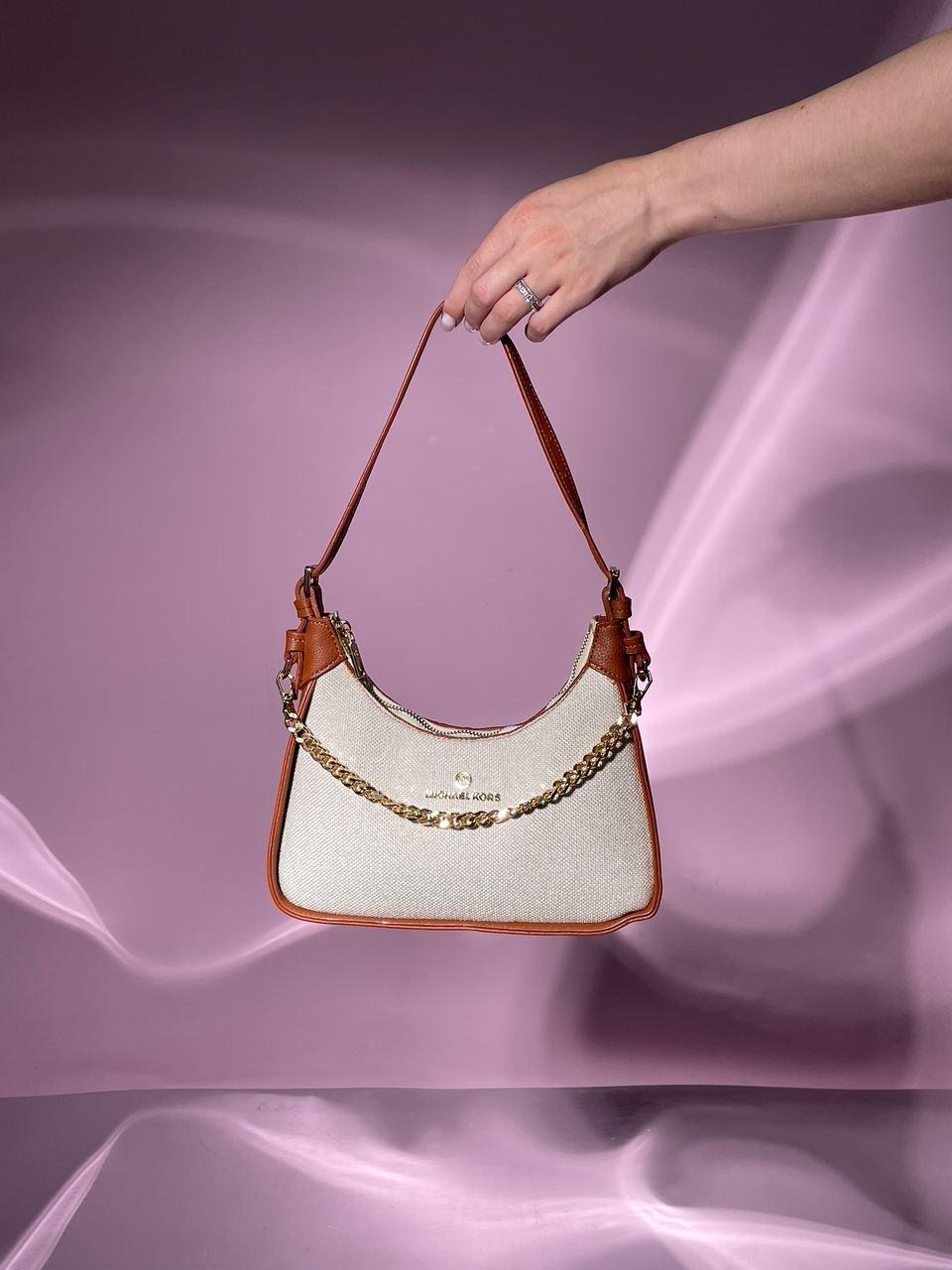 Жіноча сумка клатч Michael Kors Wilma Medium Leather Shoulder Bag Beige (бежева) KIS12110 маленька сумочка top, фото 1