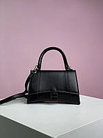 Женская сумка клатч Balenciaga Hourglass Black Leather (черная) KIS09009 стильная на длинном ремне для девушки