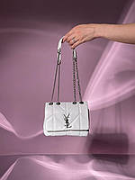 Женская сумка клатч Yves Saint Laurent Puff Mini White/Silver (белая) KIS06043 маленькая сумка с эмблемой YSL