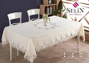 Скатертина лляна 160 220 прямокутна на стіл у вітальню святкова, скатертини лляні однотонні Кремовий