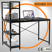 Комп'ютерний Стіл Лофт 120 x 60 см Чорний Loran Loft Black Офісний Письмовий Стіл з Боковими Полицями Польща