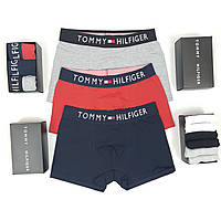 Набор нижнего белья мужского Томми Хилфигер. Трусы боксеры 3шт короткие носки 6 пар в коробке Tommy Hilfiger