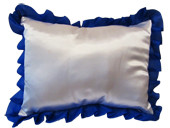 Подушка під сублімацію із синім рюшем ( розмір 40х30 см, атлас)
