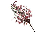 Декоративная ветвь из хвои и перламутровых нежно-розовых ягод, 44см